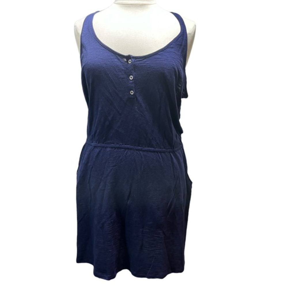 Gap Navy Blue Henley RacerbackDress XL Cotton Modal Slub Knit Pockets #302